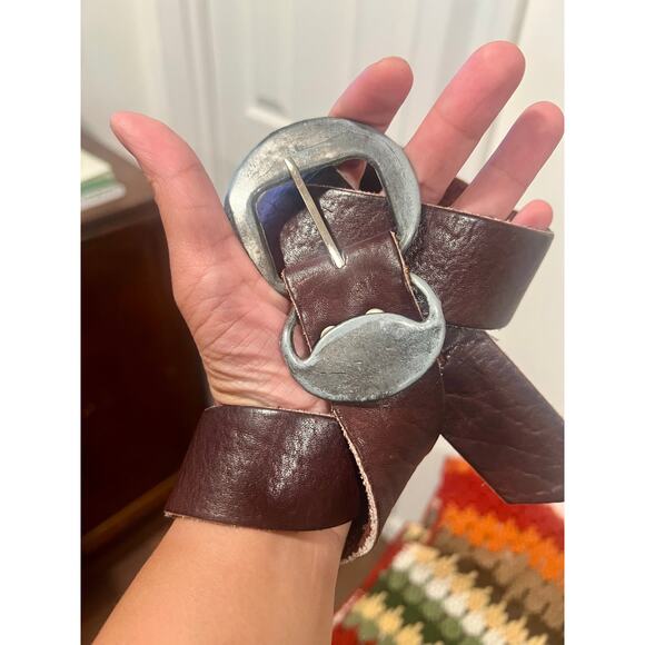 Vintage Soft Leather Silver Buckle Belt Dark Brown waist 28-34 - Picture 7 of 7